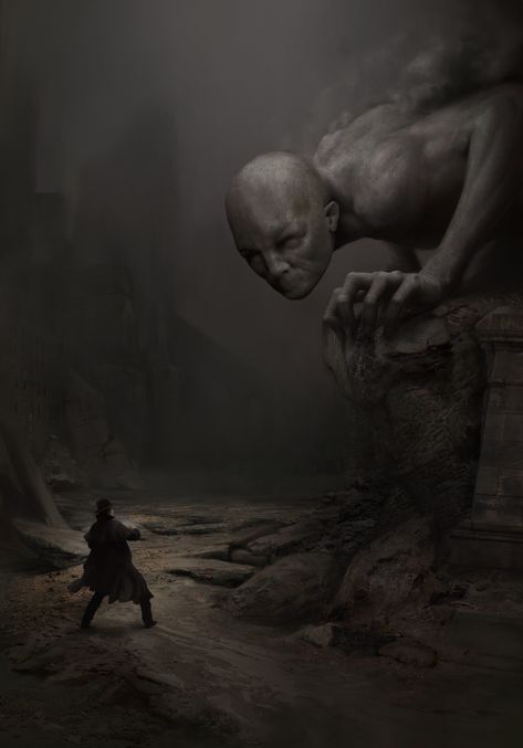 Giant, Alex Leier on ArtStation at https://www.artstation.com/artwork/wa4Yg Painting Studies, Nightmares Art, Giant Monsters, Dnd Art, Black And White Painting, Man Vs, Monster Art, Magical Creatures, Sci Fi Art