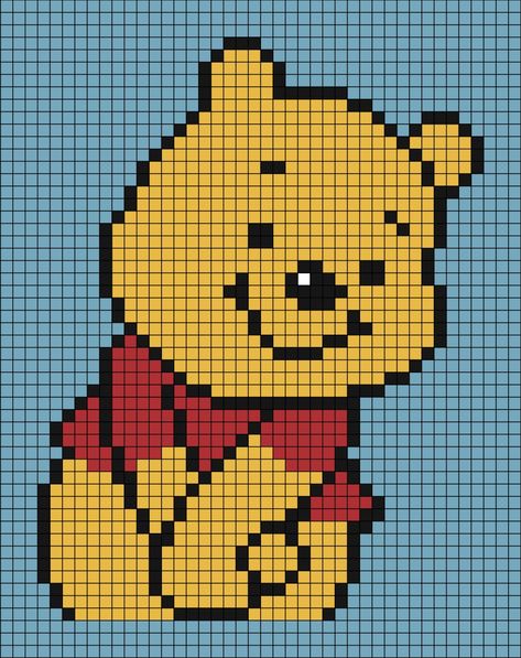 A large pixel art template of Disney's Winnie the Pooh (full body without legs, due to cropping). Snake Pixel Art Grid, Winnie The Pooh Alpha Pattern, Pooh Pixel Art, Winnie The Pooh Pixel Art, Disney Tapestry, Winnie Poo, Winnie The Pooh Drawing, Graph Crochet, Easy Pixel Art