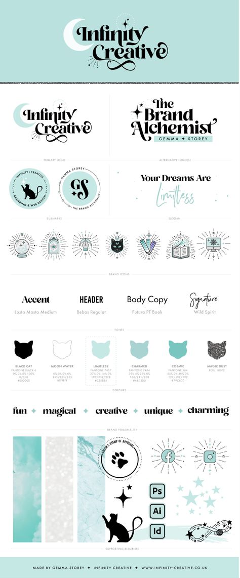 branding, magical, fempreneur, soulpreneur, logo Branding Identity Template, Branding Logos Ideas, Modern Branding Colour Palette, Magical Logo Ideas, Brand Identity Kit Template, Branding Icon Design, Personal Brand Logo Ideas, Colorful Brand Identity Design, Magical Branding Design