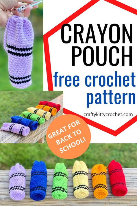 Couture, Amigurumi Patterns, Crochet Back To School Patterns Free, Crochet Crayon Holder, Crochet Crayons Free Pattern, Crochet Gifts For Students, Crochet Toddler Gifts, Crochet Back To School, Back To School Crochet Patterns