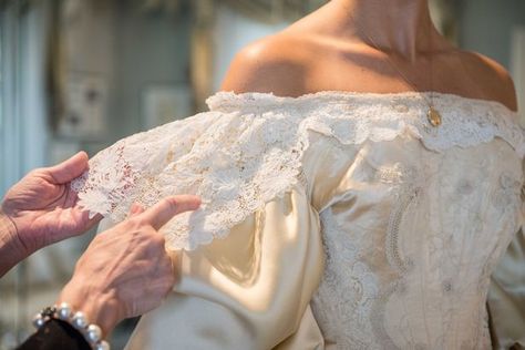 The antique gown is made of silk-satin and lace and required highly-specialised care Heirloom Wedding Dress, Old Wedding Dresses, Wedding Dress Photos, Heirloom Wedding, Wedding Dresses Photos, Something Old, Bridesmaid Gown, Bridal Designs, Love And Marriage