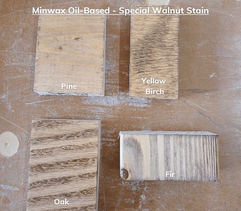 Choosing a stain for your wood can be pretty difficult at times with so many oil-based stains, dark stains, rich colors, and light colors it's hard to know which is right. Sometimes the best way is to let the wood do the talking with a light wood stain. In this article, we'll show you how 4 different types of light wood stain colors look on 4 different types of wood to help make the decision easier. Light Wood Stain Colors, Wood Stain Table, Light Wood Stain, Stain Table, Weathered Oak Stain, Minwax Dark Walnut, Special Walnut Stain, Minwax Stain, Light Colored Wood