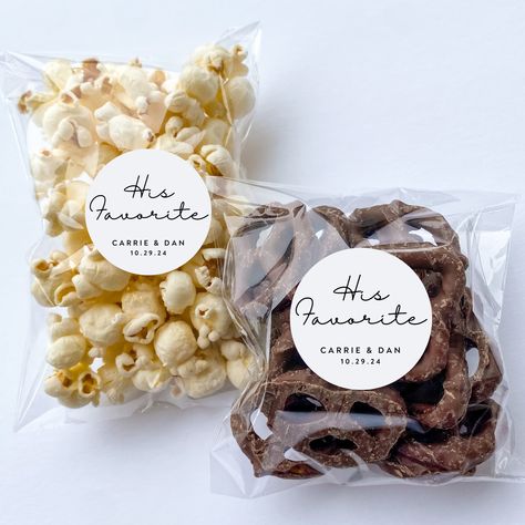 His And Hers Candy Favors, Dessert Table Favors, Wedding Favor Goodie Bags, Favorite Candy Wedding Favor, Personalized Candy Bags, Wedding Favor Edible, Snack Favors Wedding, Candy Wedding Favours, His And Hers Favorite Wedding Favors