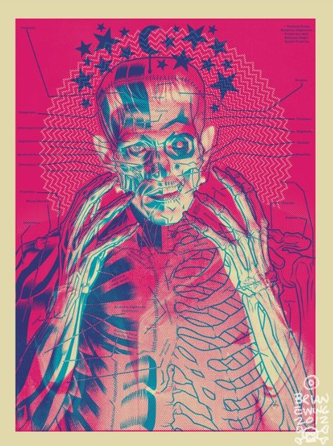 Brian Ewing Omg Posters, Screen Printing Inspiration, Screen Printing Art, Risograph Print, Movie Poster Art, Arte Horror, Monster Art, Design Graphique, Frankenstein