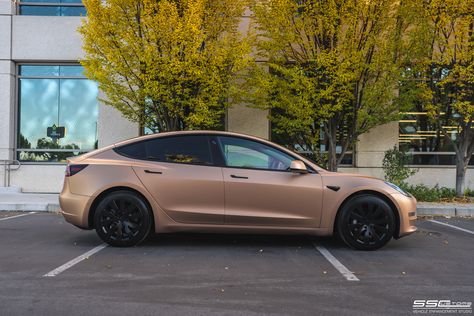 Tesla Model Y Wrap Colors, Wrapped Tesla Model 3, Brown Tesla, Tesla Colors, Tesla Model 3 Wrap, Wrapped Tesla, Green Tesla, Tesla Wrap, Matte Cars