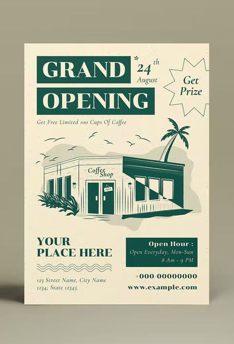 Grand Opening Coffee Shop Flyer Template AI, PSD Opening Coffee Shop, Coffee Shop Flyer, Cafe Logos, Coffee Poster Design, Pizza Branding, Coffee Shop Branding, Cafe Posters, Marketing Poster, Flyer Design Layout