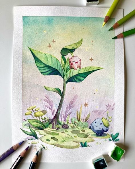 Dyru | Julia Koerner on Instagram: "Last one for #ourplanetweek day 6: •one tree planted•🌱✨ I thought it is a nice idea to start and end this beautiful art challenge with the little nature spirits. I image for every new planted tree a little spirits finds a new home to live in.💚 I used my avocado and lemon tree as inspiration, which I grew from the seeds. Have you grown any plants from seeds so far? ☺️🙌 @ourplanetweek is an art challenge to raise awareness for our planet and the environment - Nature, Julia Koerner, Plants From Seeds, Tree Spirit, Nature Spirits, Environment Day, Plant Painting, Lemon Tree, Plant Art