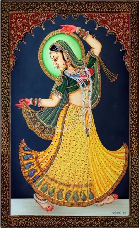 Rajput Painting, Indian Art Traditional, Rajasthani Miniature Paintings, Krishna Paintings, Woman Dance, Rajasthani Painting, Indian Traditional Paintings, Indian Miniature, Mughal Art Paintings