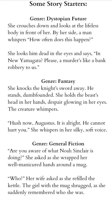 Funny Story Starters, Horror Story Starters, Dystopian Story Starters, Book Starter Sentences, Short Story Starters, How To Start A Story Starter Prompts, Novel Writing Prompts Story Starters, Writing Starters Story Prompts, Writing Inspiration Prompts Story Starters