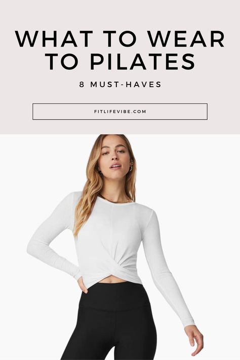Tops that work in the studio and IRL. Your 2024 Pilates aesthetic is here. #whattowear #workoutstyle #pilatesaesthetic Chic Pilates Outfit, Modest Pilates Outfit, Reformer Pilates Outfit, Pilates Class Outfit, Pilates Outfit Plus Size, What To Wear To Pilates, Pilates Astethic, Pilates Outfits For Women, Pilates Workout Outfit