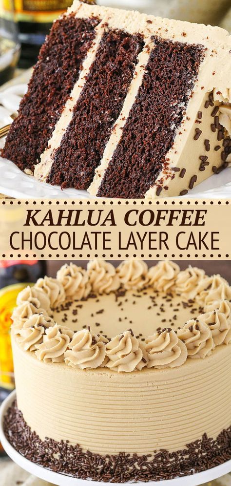 This Kahlua Coffee Chocolate Layer Cake is made with a moist chocolate Kahlua cake covered in Kahlua coffee frosting! It’s seriously so good – you won’t want to share! German Chocolate Tres Leches Cake, Seven Layer Cake, Coffee Layer Cake, Cakes For Easter, Chocolate Kahlua Cake, Chocolate Layered Cake, Chocolate Coffee Cake, Coffee Frosting, Kahlua Coffee