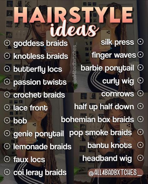 Hair Braid Names, Cute Hair For Black Women, Cute And Easy Braided Hairstyles Black, Braids Names Hairstyles, Crochet Braid Curly Hairstyles, Blaxk Girl Hairstyles Braids, Hair Tips Black Women, Hair Styles Protective Hairstyles, Different Types Of Braids For Black Hair Protective Styles