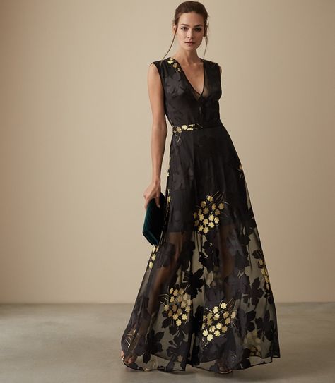 REISS Kaira Floral Burnout Maxi Dress $620 Gown Suit, Iconic Dresses, Maxi Dress Black, Gala Dresses, Night Out Dress, Tie Dress, Buy Dress, Womens Maxi Dresses, Beautiful Fashion