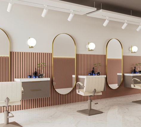 Saloon Interiors Ideas Simple, Salon Design Ideas Modern, Colourful Salon Interior, Beauty Salons Interiors, Simple Hair Salon Decor, Contemporary Hair Salon, Hairstyle Salon Design, Bueaty Parlour Interior, Neutral Modern Hair Salon