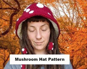 Crochet Patterns Mushroom, Mushroom Hat Crochet Pattern, Mushroom Hat Crochet, Embroidered Wall Art, Mushroom Hat, Crochet Mushroom, Hat Crochet Pattern, Crochet Bucket, Crochet Hat Free