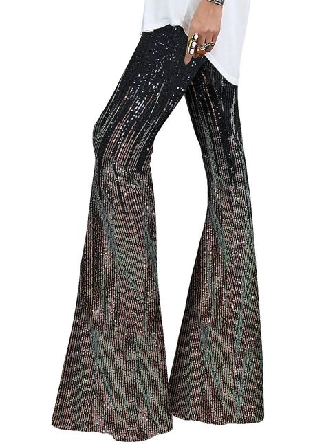 PRICES MAY VARY. Hand Wash Only Women's Wide Leg Sequin Flared Pants, 70s High Waisted Stretchy Bell Bottom Disco Pants Trousers Club Wear This sparkly disco pants is the life of the party, and you will be at the heart of the party. The supportive high waistband prevents your Flare Pants from sagging and gives you that elongated, slim look. The 70s flare pants will help you got more compliments, perfect for 70s/80s Christmas party,disco costume party, Carnival, Halloween party, night club etc, l Night Out Clubwear, Sequin Flare Pants, Floral Trousers, Sequin Pants, Wide Leg Palazzo Pants, 70s Disco, Flared Trousers, Flare Trousers, Bell Bottom