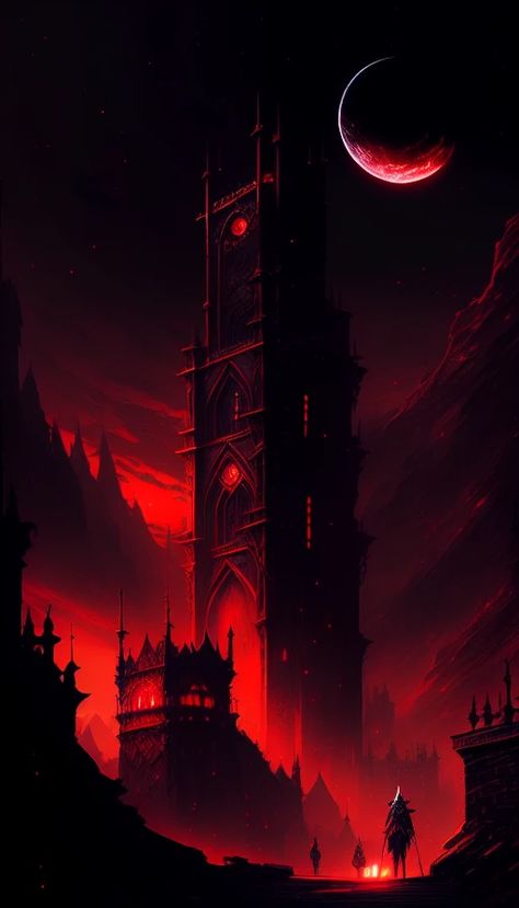 AI Art Generator | dreamlike.art Wallpaper Backgrounds Aesthetic Dark Red, Red Castle Fantasy Art, Red Fantasy Background, Gothic Fantasy Art Landscape, Bats Aesthetic, Dreamlike Art, Ilya Kuvshinov, Black Tower, Bill Sienkiewicz