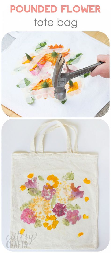 Did you know that you can dye fabric by pounding flowers? This unique craft project makes a perfect Mother's Day gift - and the kids will love creating it! Craft Hacks, Flower Tote Bag, Flower Tote, Textil Design, Dye Fabric, Creation Deco, Diy Tote Bag, Diy Candy, Unique Crafts