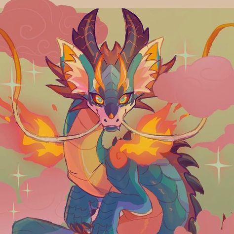 Couatl Dragon, Dragon Fantasy Drawing, Dragon Art Design, Fairy Dragon Art, Dragon Fursona Art, Eastern Dragon Concept Art, Dragon Chibi Art, Cute Dragon Doodle, Aesthetic Dragon Drawing