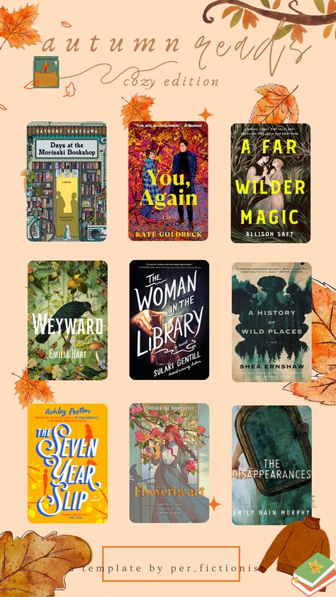 Cozy Books For Fall, Autumn Book List, Cozy Book Recommendations, Autumn Romance Books, Cozy Books To Read, Fall Books To Read 2023, Books For Autumn, Cozy Fall Books, Tbr Ideas