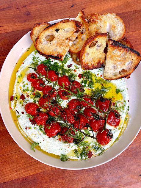 Tomatoes, Tomato Confit, Whipped Feta, Feta, Bread, White