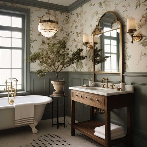 Traditional Bathroom Design Blending Old and New • 333+ Art Images Traditional Bath With Shower Over, Traditional Sink Bathroom, French Provincial Style Bathroom, Old English Bathroom Ideas, Traditional Interior Design Bathroom, Small Statement Bathroom, Square Marble Tile Bathroom, Vintage Styled Bathroom, Traditional Design Bathroom