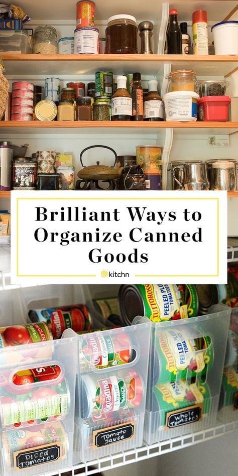 Storage For Canned Goods, Kitchen Can Organization, Cube Storage Bins Diy, Small Pantry Ideas Organizing, Organizing Canned Goods, Can Organization In Pantry, Large Pantry Organization, Canned Good Storage, Deep Pantry Organization