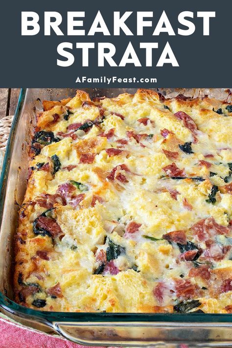 Breakfast Strata - A Family Feast Quiche, Wake And Bake Breakfast Strata Food Network, Cheese Strata Recipe Breakfast Casserole, Christmas Frittata Recipes, Sweet Strata Recipes Breakfast, Christmas Breakfast Strata, Best Frittata Recipes Breakfast, Make Ahead Frittata Recipes, Egg Strata Recipes Simple