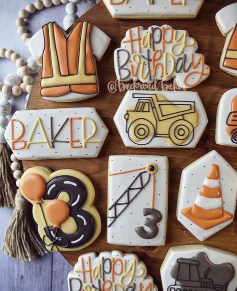 Construction Cookies, 3rd Birthday Party For Boy, Cookie Birthday Party, Construction Theme Birthday Party, Artist Birthday, Sugar Cookie Royal Icing, Boy Birthday Party Themes, Construction Birthday Parties, Trucks Birthday Party