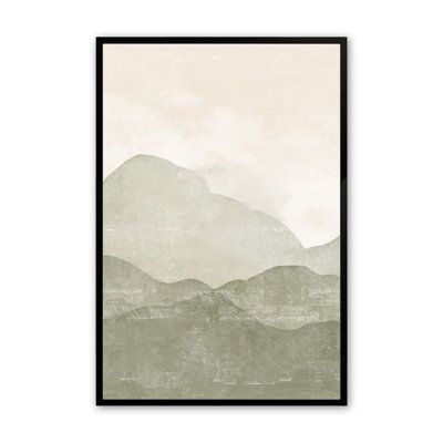 Transform your space into a serene escape with this minimalist mountain art print. Sage green and beige hues evoke a peaceful morning ascent. Perfect for modern decor, it's a tranquil touch of nature's beauty for your walls. Tailored to elevate the aesthetics of your living room, entryway, bedroom, or office. Choose from a range of sizes and frames to find the ideal match for your space and style preferences. | Wrought Studio 36" x 24" Verdant Verses I Print in Satin Black Wall Frame 37.5 x 25.5 Sage Green And Beige, Sage Bedroom, Green Canvas Art, Minimalist Mountain, Peaceful Morning, Grey Wall Decor, Wall Art Above Bed, Cream Decor, Sage Green Walls