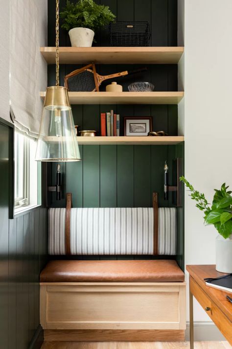 See how a 'historic' garage in Los Angeles has been transformed into a modern guest house with English country charm | Livingetc Historic Garage, Small Entry Bench, Future Kitchen Design, Modern Guest House, Decorating With Green, Entry Nook, Wall Nook, Rustic Modern Kitchen, Custom Benches