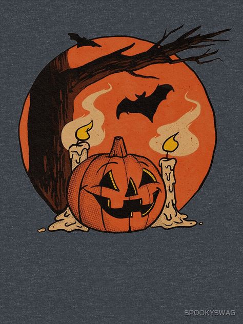 "Vintage Pumpkin Scene Halloween" T-shirt by SPOOKYSWAG | Redbubble Pumpkin Halloween Aesthetic, Halloween Vintage Cartoon, Vintage Pumpkin Painting, 90s Halloween Wallpaper, Vintage Pumpkin Tattoo, Vintage Pumpkin Wallpaper, Halloween Graphic Art, Happy Halloween Graphic, Vintage Halloween Drawings