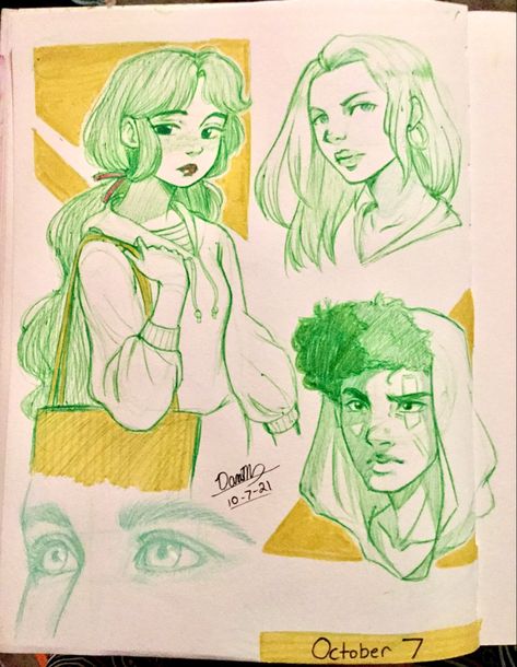 Pen sketches with highlighter accents and characters from Pinterest Aesthetic Color Pencil Drawing, Mildliner Drawings, Highlighter Sketchbook, Mildliner Art, Highlighter Sketch, Highlighter Drawings, Colored Pens Drawing, Highlighter Art, Bic Ballpoint Pen