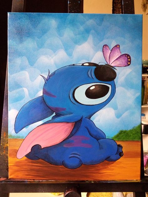 stitch . acrylic painting by cloud lee。 Tela, Stitch And Angel Painting Canvases, Stitch Canvas Painting Ideas, Stitch Disney Painting, Stitch Painting Ideas, Stitch Painting Canvases Easy, Stitch Acrylic Painting, Stitch Drawing Ideas, Disney Acrylic Painting