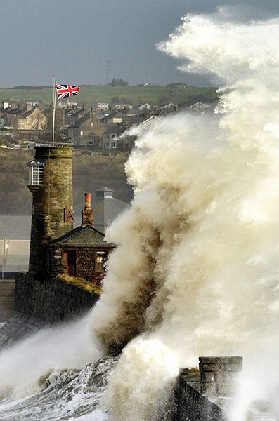 Huge waves engulf Whitehaven harbour in Cumbria on Thursday morning as gale-force winds cause havoc throughout the country Extreme Weather, Lake District, Cumbria, Wow Photo, Huge Waves, Wild Weather, Big Waves, Natural Phenomena, Tornado