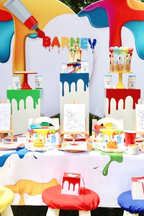 You are going to love this paint-themed birthday party! The dessert table is awesome! See more party ideas and share yours at CatchMyParty.com #catchmyparty #partyideas #paint #paintparty #art #boybirthdayparty #paintcake Paint Party Backdrop Ideas, Painting Theme Party, Art Party Backdrop, Paint Party Decorations, 60tg Birthday Ideas, Paint Party Birthday, Paint Birthday Party, Birthday Paint Party, Art Party Decorations