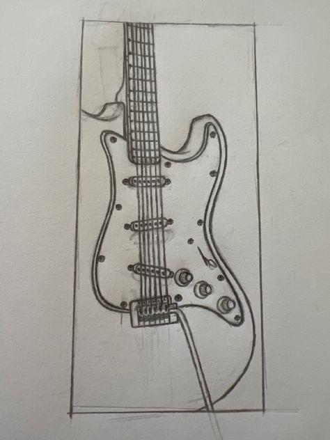 Guitar Drawing Sketches, Guitar Pose Reference Drawing, Sketches Guitar, Simple Guitar Drawing, Guitar Art Drawing, Guitar Pose Reference, Drawing Guitar, Guitar Sketch, Simple Guitar