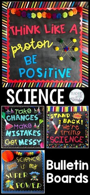Science Bulletin Boards! Templates for four boards with great ideas for elementary science displays and projects for classroom teachers. Images are included to customize your boards by printing letters and designing your own displays. Easy and fun ideas to add a science bulletin board to your classroom! Science Bulletin Board, Science Display, Science Bulletin Boards, Teacher Images, Middle School Science Classroom, Science Room, Science Classroom Decorations, Science Decor, Biology Classroom
