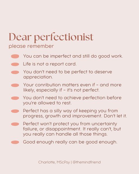 Is perfect just good enough for you? Do you often meet self-doubt and fear of failure with perfectionism? Then be sure to remember the following things. Dear perfectionist, these sentences are just for you. Pin this for later and visit my website for more great input or if you're interested in one-on-one coaching with me to take your life to the next level. Perfectionism Quotes, Doubt Quotes, Perfectionism Overcoming, Social Psychology, Clinical Social Work, Mental Health Facts, Quick Start Guide, Fear Of Failure, Mental Health Counseling