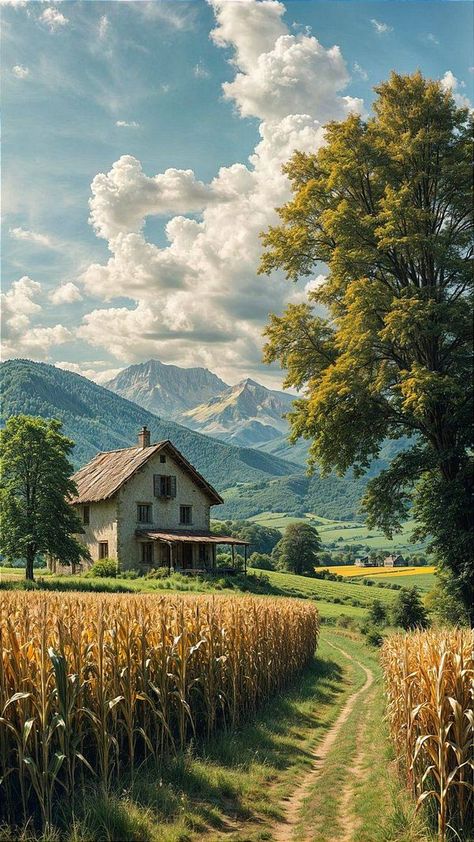 Nature, Iphone Wallpaper Mountains, Golden Fields, Anime City, Beautiful Landscape Photography, Majestic Mountains, Landscape Art Painting, Lush Greenery, Landscape Illustration