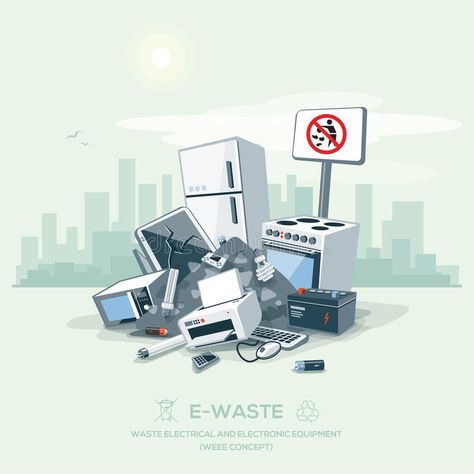 Littering Garbage E-waste Stack on the Street Road. Vector illustration of e-was , #AFFILIATE, #Street, #Road, #Vector, #Stack, #Littering #ad City Skyscrapers, E Waste Recycling, Road Vector, Electronic Waste, E Waste, Hazardous Waste, Electronic Appliances, Waste Collection, Management Strategies
