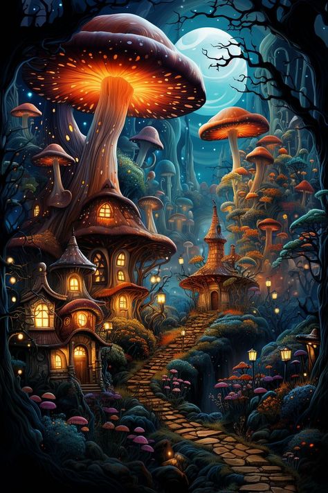 Ideas De Outfits Aesthetic, Fantasy World Illustration, Painting Ideas Bedroom, Fantasy Artwork Landscape, Ideas Bedroom Decoration, Idea Painting, Village Drawing, Forest Village, Ideas De Outfits