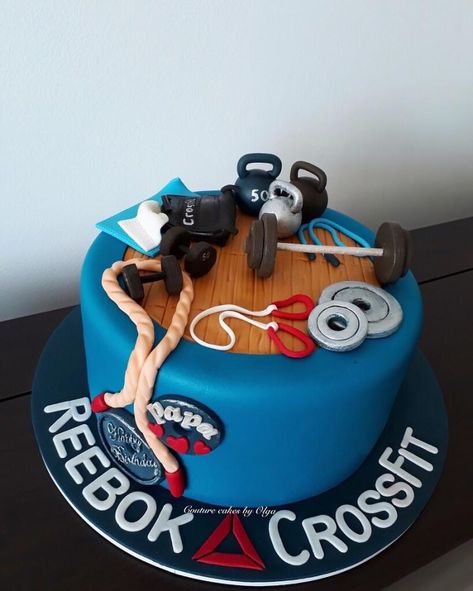 Gym addict - Cake by Couture cakes by Olga Crossfit Cake Birthday, Gym Cakes Ideas For Men, Crossfit Cake Ideas, Crossfit Birthday Cake, Gym Cakes For Men Fitness, Gym Birthday Cake For Men, Gym Cake Ideas For Men, Fitness Birthday Cake, Gym Cakes