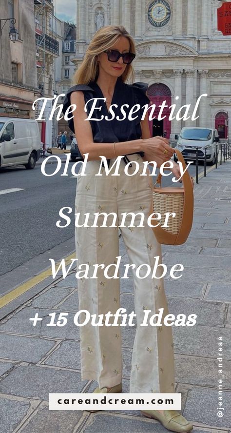 Upgrade your summer look with our Old Money Summer Capsule Wardrobe! We've put together 15 elegant outfit ideas that will awaken your old money style with a mix of 25+ chic summer essentials. Feel confident owning your aesthetic this summer with the relaxed yet refined old money summer style. These outfit ideas are truly an inspiration for crafting your timeless capsule wardrobe. Plus: old money look, old money summer outfits. Wardrobe For Travel Outfit Ideas, Old Money Outfits Style, Work Summer Outfits Casual, Summer Fashion Essentials, Italy Wardrobe Capsule, Dressing For Travel Outfit Ideas, Summer Travelling Outfits, Elegant Looks Outfits Summer, Old Money Lake Outfits