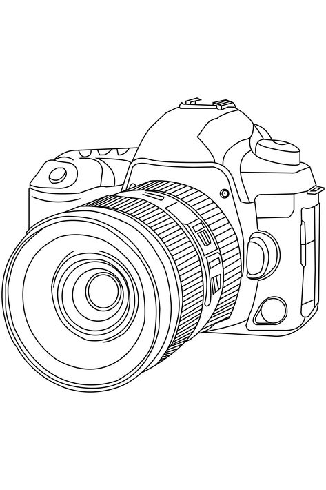 Croquis, Photography Line Art, Camera Coloring Page, Camera Line Drawing, Camera Drawing Sketches, Camera Line Art, Camera Drawing Art, Camera Outline, Camera Sketch