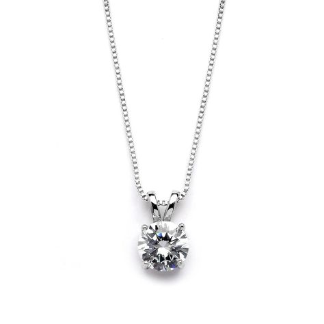 PRICES MAY VARY. Brilliant 8mm CZ Round Solitaire Pendant Gracefully Suspended From Adjustable 17" - 19" Box Chain Necklace; Gleaming 2 Ct. Round- Cut Cubic Zirconia Simulated Diamond in 4-Prong Setting with Elegant Split Bale Genuine Platinum Plated Chain with Round Zirconium Pendant; Entire Drop Including Stone and Bale measures 1/2" h 2 Ct. Solitaire is Finest Quality Cubic Zirconia for Look of Real Diamond Jewelry Designed, Manufactured and Packaged by Mariell, a USA-Based Woman Owned Compan Classic Pendant Necklace, Box Chain Necklace, Round Solitaire, Bridal Fashion Jewelry, Cubic Zirconia Necklace, Drop Pendant Necklace, Diamond Jewelry Designs, Cz Necklace, Cz Pendant
