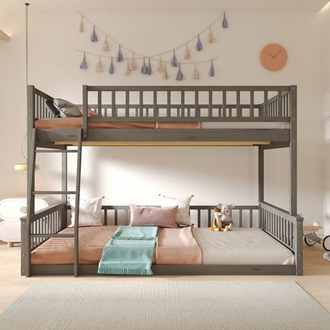 [Sturdy Construction] Made of high-quality solid pine wood and MDF with reliable construction, this bunk bed frame can last for long time use and ensure strong stability and durability. Boys Full Bed, Adult Bunk Beds For Small Room, Teen Bunk Beds, Queen Size Bunk Beds, Queen Bunk Bed, Sisters Room, L Shaped Bunk Beds, Full Size Bunk Beds, Toddler Bunk Beds