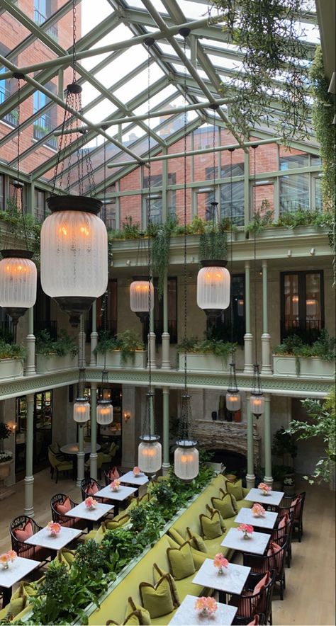 Plants, green, restaurant, london Restaurant With Plants Interiors, Greenhouse Restaurant Interior Design, Rooftop Garden Restaurant, Glass Roof Restaurant, Courtyard Restaurant Design, Solarium Restaurant, Plants In Restaurants, Restaurant Conservatory, Indoor Garden Restaurant