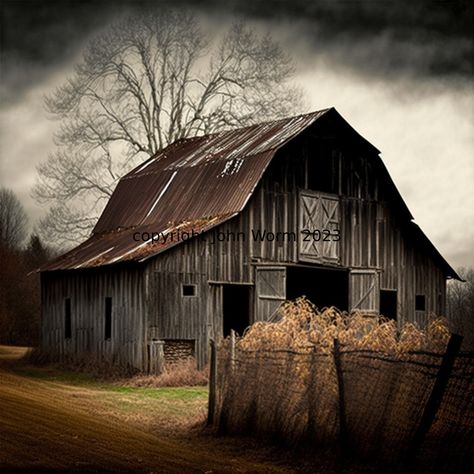 Old Brown Barn is original art I created after reminiscing about growing up on a farm in central Pennsylvania. Nature, Old Barns Rustic, Farm Editorial, Buildings Reference, Growing Up On A Farm, Watercolor Buildings, Drawing Buildings, 2024 Photo, Barn Photography