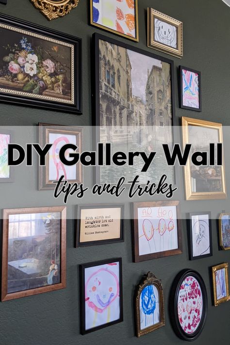 Discover gorgeous gallery wall ideas that will transform your space. Learn how to design a gallery wall with my top gallery wall tips for a beautiful and personalized touch. Vintage Family Gallery Wall, Wall Gallery Ideas Dining Room, Gallery Wall With Mirror And Shelves, Small Art Gallery Wall, Framed Art Collage Wall Ideas, Gallery Painting Wall, Family Photos Gallery Wall Ideas, Vintage Family Photo Gallery Wall, Creating A Gallery Wall